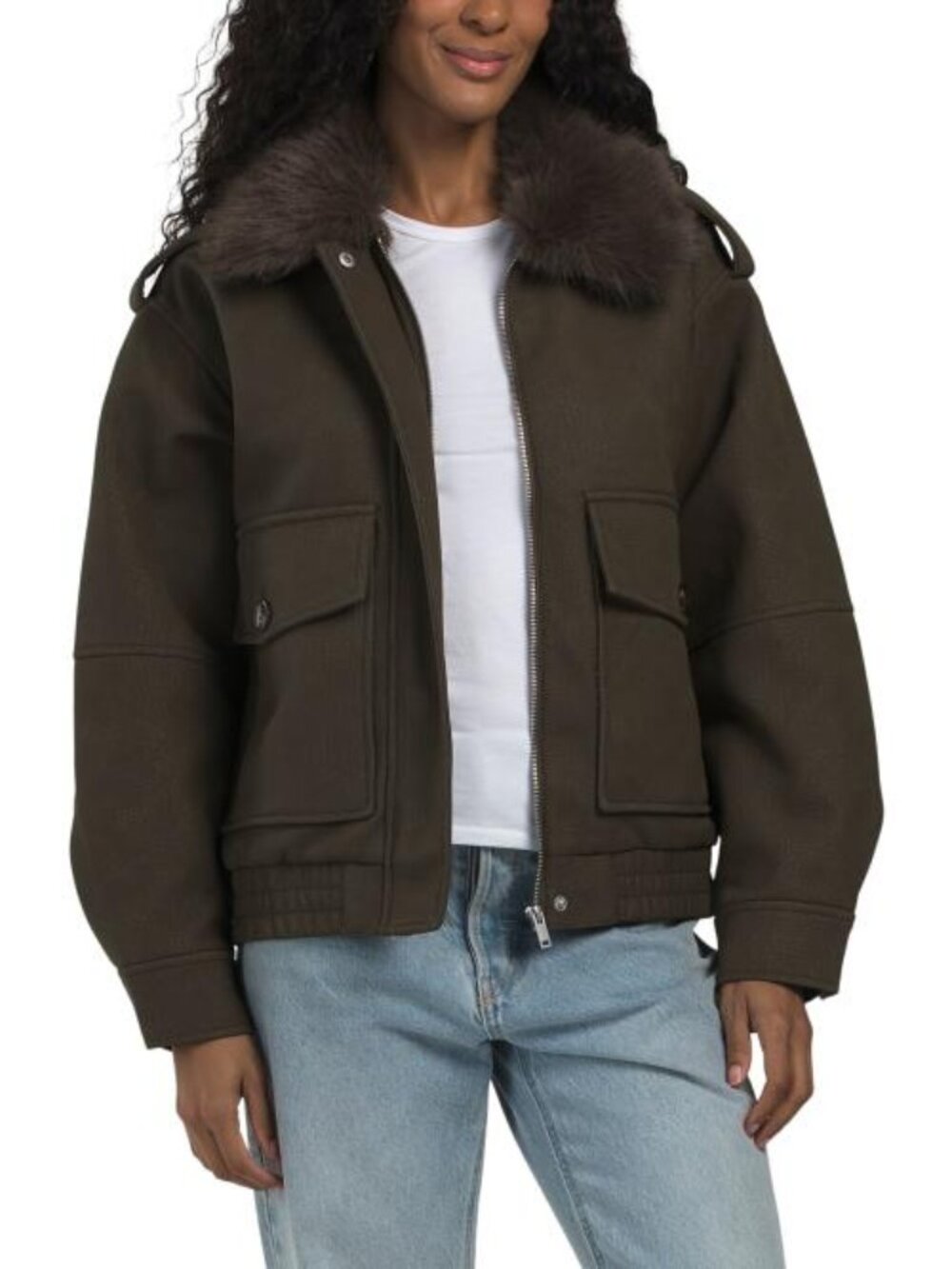 CAMILA COELHO Long Sleeve Coated Center Front Zip Up Jacket